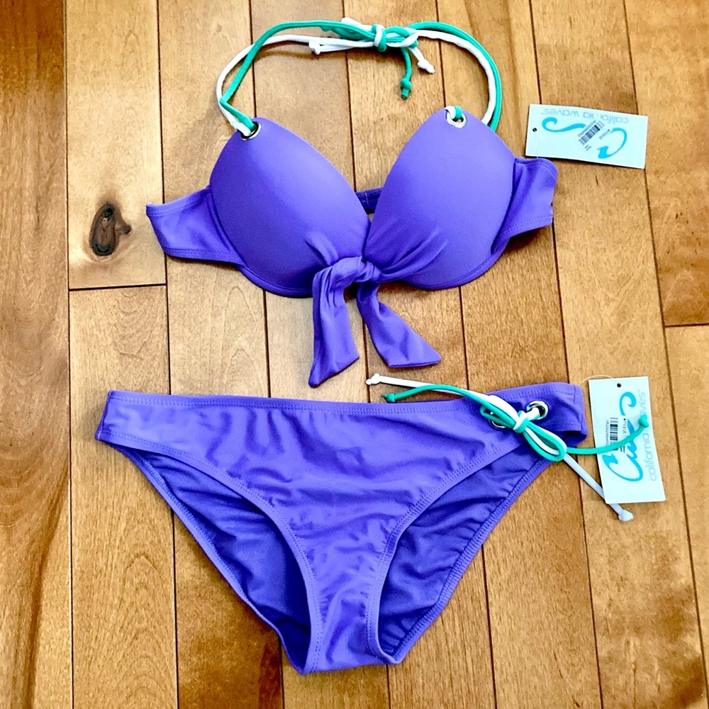 NWT California Waves Violet Bikini Top M Bottom L